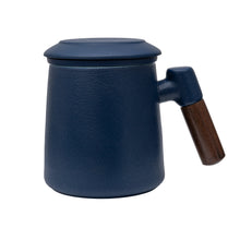 Load image into Gallery viewer, THREE PIECE CERAMIC INFUSER TEA MUG - MIDNIGHT BLUE