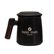 Load image into Gallery viewer, THREE PIECE CERAMIC LOGO INFUSER TEA MUG - BLACK