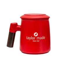 Load image into Gallery viewer, THREE PIECE CERAMIC LOGO INFUSER TEA MUG - RED