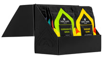 Load image into Gallery viewer, Discovery Box with luxury organic loose leaf teas and collagen peptides. Satin finish black box with 9 pouches of loose leaf tea and 1 pouch of collagen peptides powder. Gift Pack. Loose leaf tea gift pack. Open side view., 10 pouches standing in 2 rows of 5. Gunnamatta Green and Radiant Glow at the front