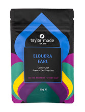 Load image into Gallery viewer, Elouera Earl loose leaf French Earl Grey tea stand up pouch. Organic black tea. Organic French Earl Grey tea. Fragrant black tea. High quality Earl Grey. Contemporary blue design scheme. 20g Discovery pack.
