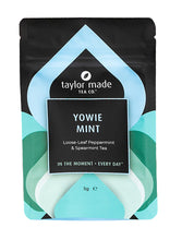 Load image into Gallery viewer, Yowie Mint Loose leaf peppermint and spearmint tea stand up pouch. Peppermint, spearmint tea blend. Organic mint tea. Mint tea. Tummy tea. Digestive tea. Contemporary bright blue design. 5g Discovery pack.