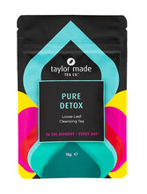 Load image into Gallery viewer, Pure Detox loose leaf cleansing tea stand up pouch. Loose leaf detox tea. Organic detox tea. Detoxification tea. Slim tea. Skinny tea. Clean tea. Cleansing tea. Bright aqua design colour scheme. 15g Discovery pouch.