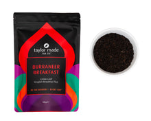 Load image into Gallery viewer, Burraneer Breakfast Loose Leaf organic English Breakfast tea pouch with bowl and tea leaves. Black tea.