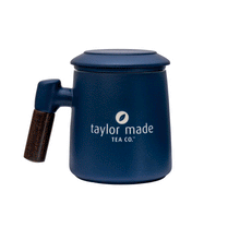 Load image into Gallery viewer, THREE PIECE CERAMIC LOGO INFUSER TEA MUG - MIDNIGHT BLUE
