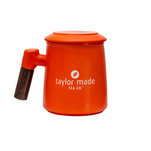 Load image into Gallery viewer, THREE PIECE CERAMIC LOGO INFUSER TEA MUG - ORANGE
