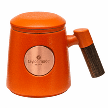 Load image into Gallery viewer, THREE PIECE CERAMIC INFUSER TEA CUP SET - ORANGE
