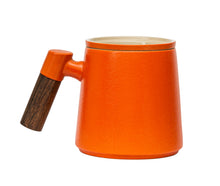 Load image into Gallery viewer, THREE PIECE CERAMIC INFUSER TEA CUP SET - ORANGE
