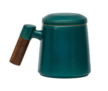Load image into Gallery viewer, THREE PIECE CERAMIC INFUSER TEA CUP SET - TEAL
