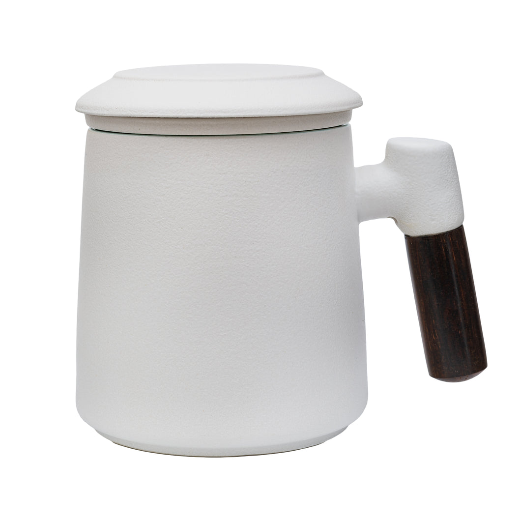 THREE PIECE CERAMIC INFUSER TEA MUG - WHITE