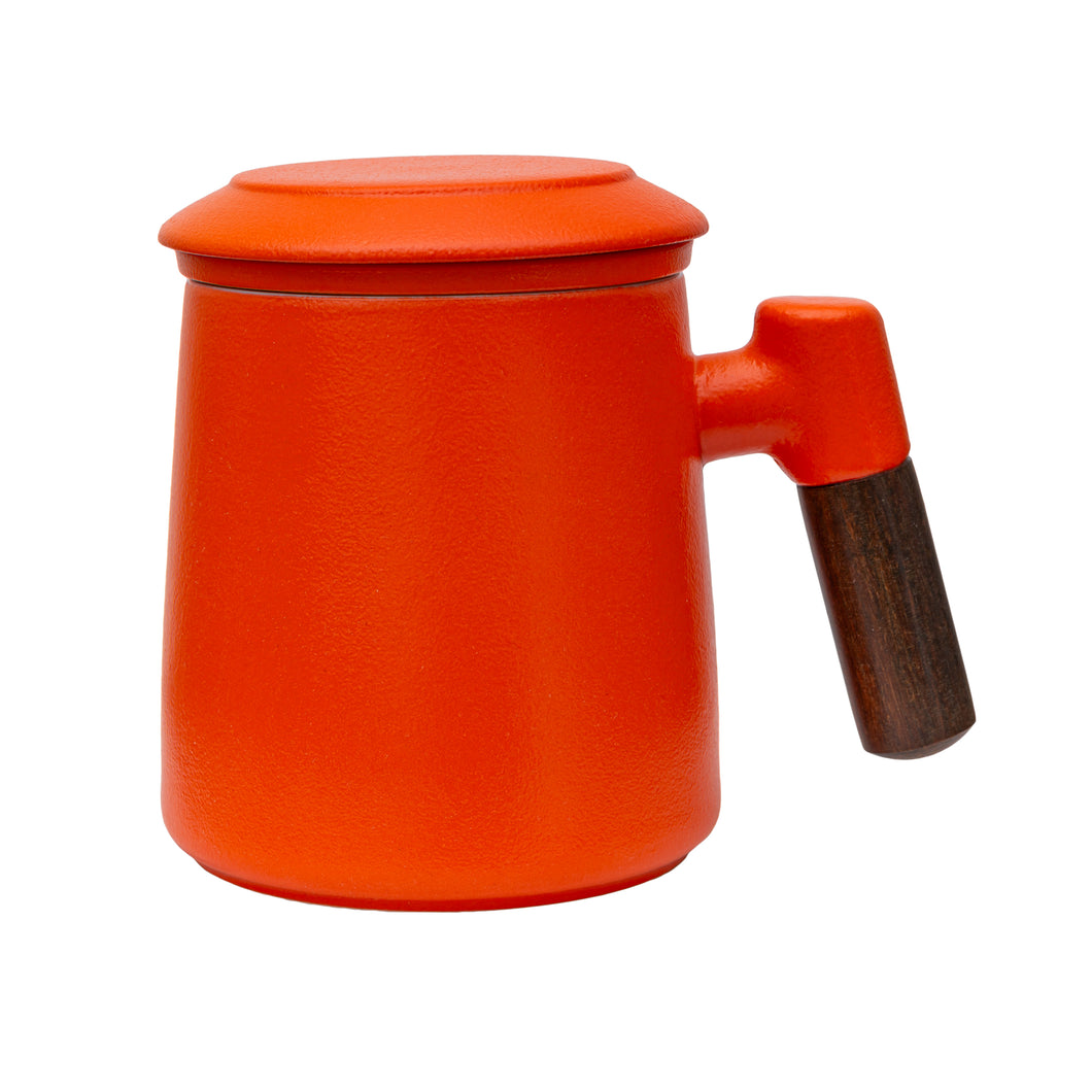 THREE PIECE CERAMIC INFUSER TEA MUG - ORANGE