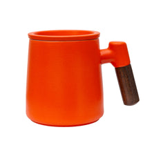 Load image into Gallery viewer, THREE PIECE CERAMIC INFUSER TEA MUG - ORANGE
