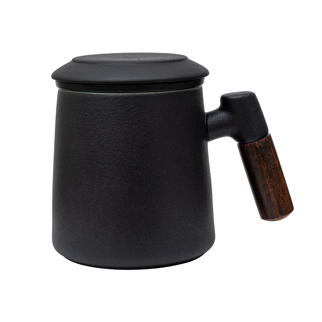 THREE PIECE CERAMIC INFUSER TEA MUG - BLACK