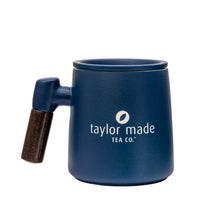 Load image into Gallery viewer, THREE PIECE CERAMIC LOGO INFUSER TEA MUG - MIDNIGHT BLUE
