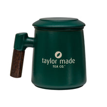 Load image into Gallery viewer, THREE PIECE CERAMIC LOGO INFUSER TEA MUG - TEAL
