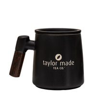 Load image into Gallery viewer, THREE PIECE CERAMIC LOGO INFUSER TEA MUG - BLACK
