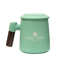 Load image into Gallery viewer, THREE PIECE CERAMIC LOGO INFUSER TEA MUG - MINT
