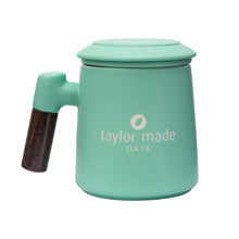 Load image into Gallery viewer, THREE PIECE CERAMIC LOGO INFUSER TEA MUG - MINT
