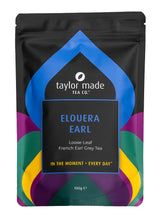 Load image into Gallery viewer, Elouera Earl loose leaf French Earl Grey tea 100g.  Organic black tea. Organic French Earl Grey tea. Fragrant black tea. High quality Earl Grey. Contemporary blue design scheme.
