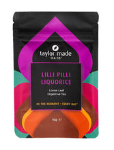 Load image into Gallery viewer, Lilli Pilli Liquorice organic loose leaf digestive tea pouch. Purple pouch design scheme. 10g discovery pack. 
