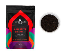 Load image into Gallery viewer, Burraneer Breakfast Loose Leaf organic English Breakfast tea pouch with bowl and tea leaves. Black tea.  
